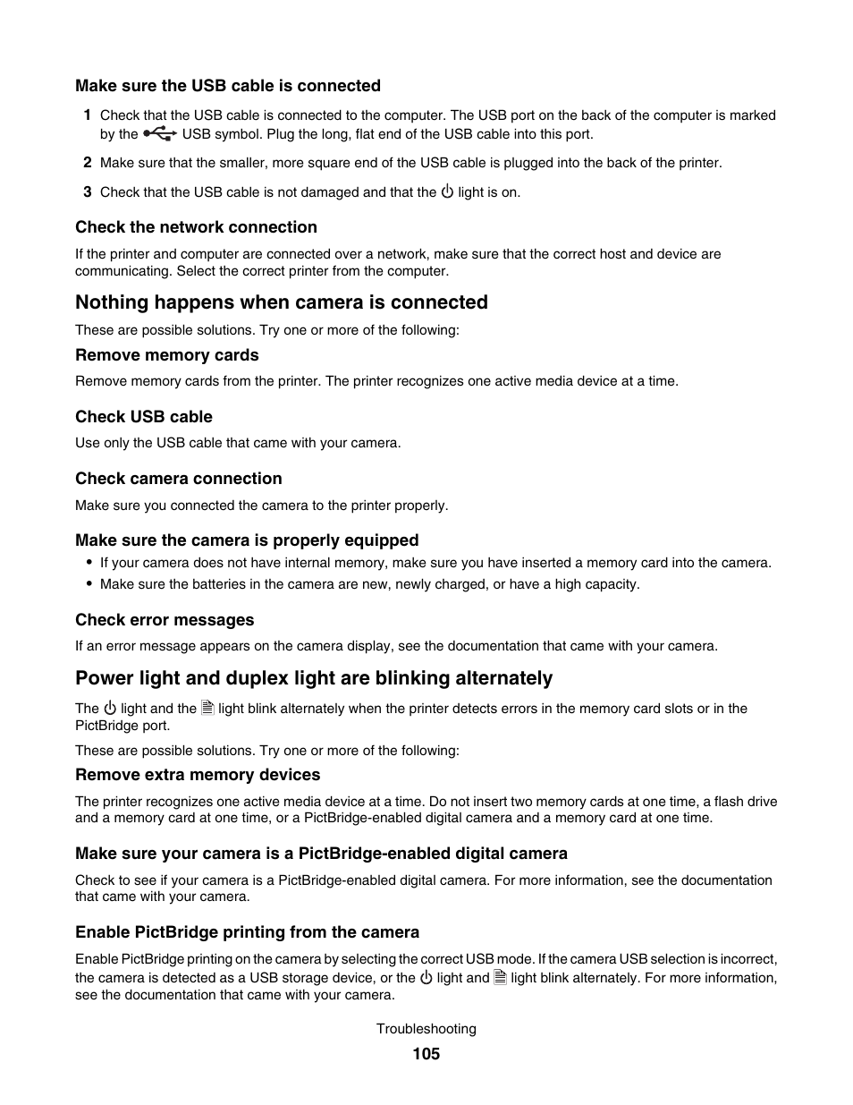 Nothing happens when camera is connected | Lexmark 1500 User Manual | Page 105 / 124