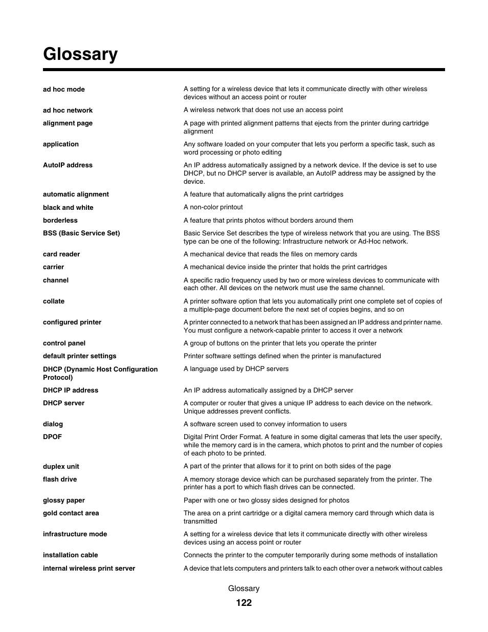 Glossary | Lexmark 1500 User Manual | Page 122 / 124