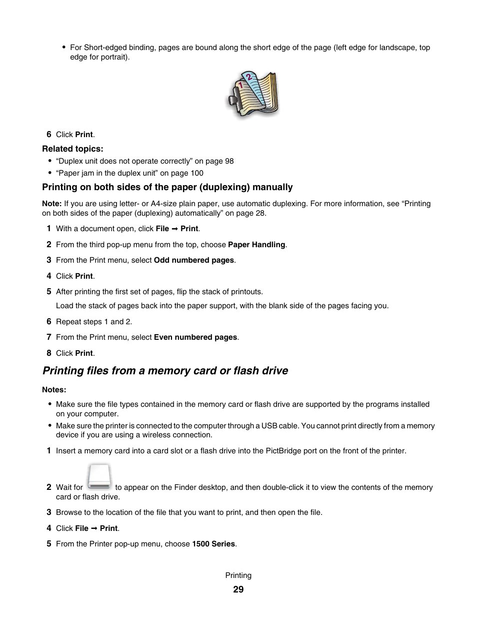 Printing files from a memory card or flash drive | Lexmark 1500 User Manual | Page 29 / 124