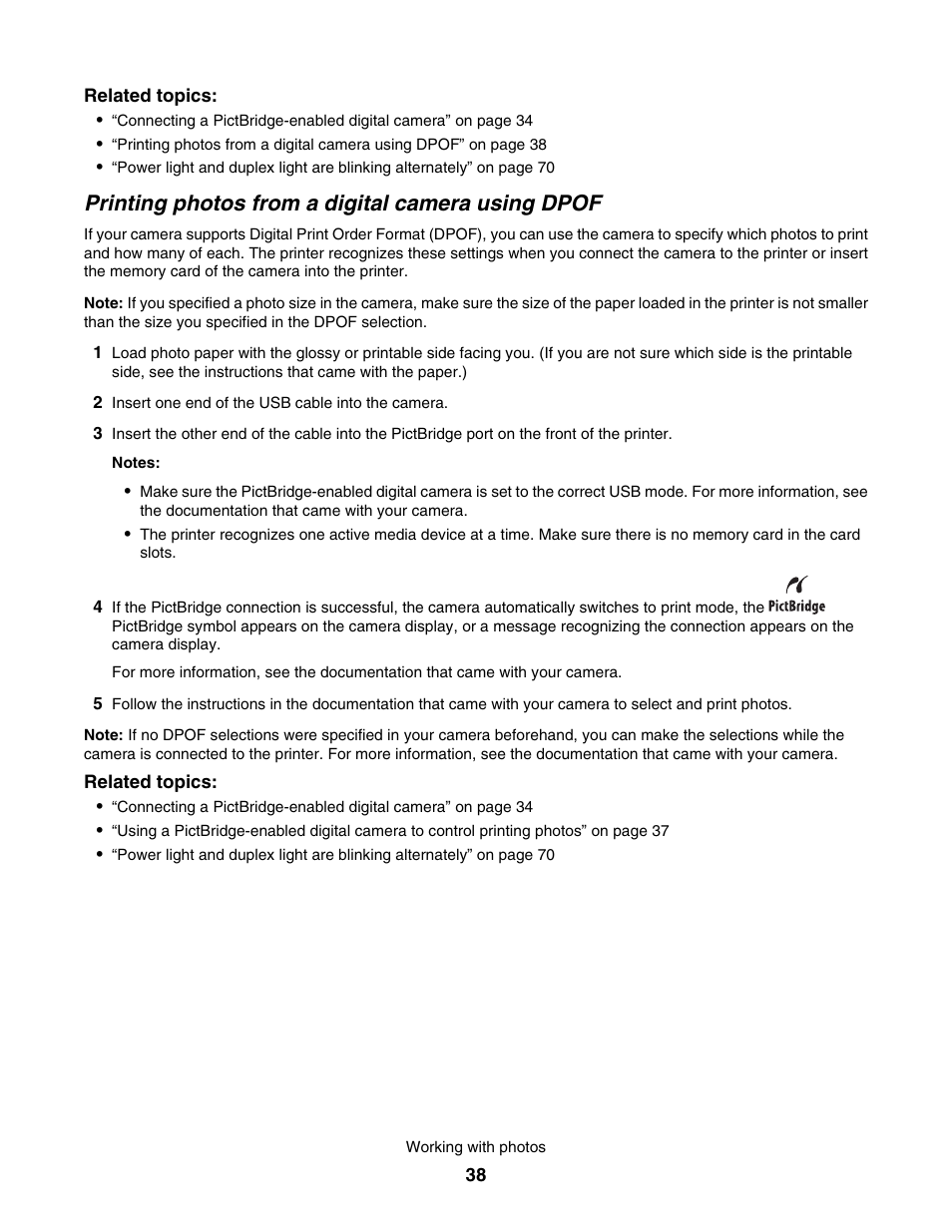 Printing photos from a digital camera using dpof | Lexmark 1500 User Manual | Page 38 / 124