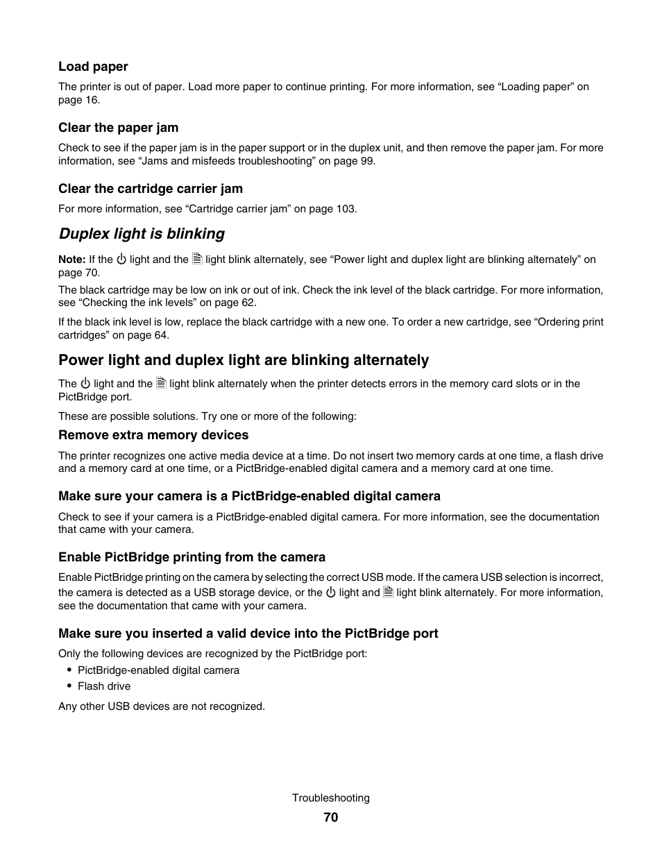 Duplex light is blinking | Lexmark 1500 User Manual | Page 70 / 124
