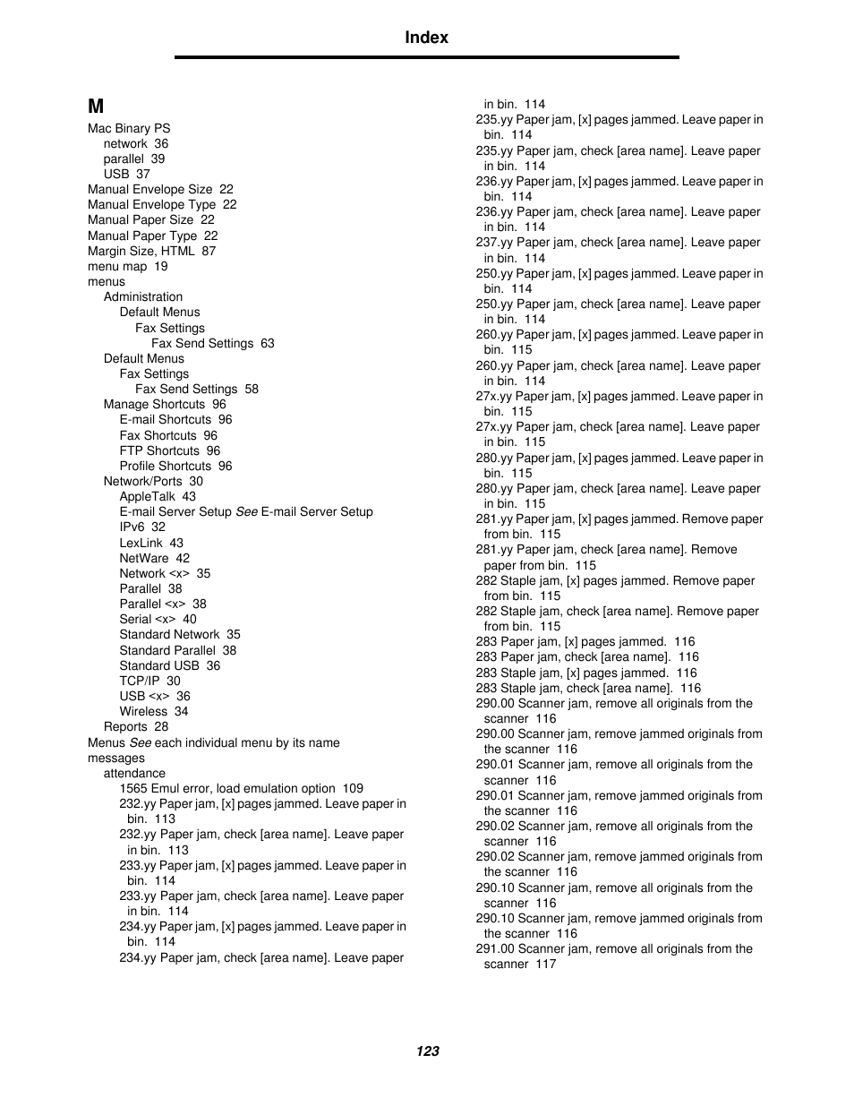 Index | Lexmark 4600MFP User Manual | Page 123 / 128