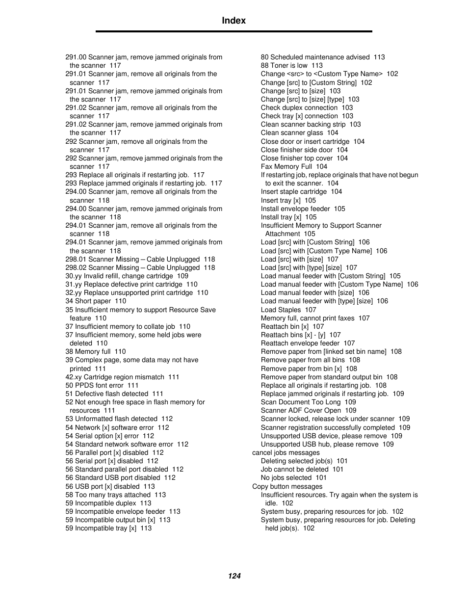Index | Lexmark 4600MFP User Manual | Page 124 / 128