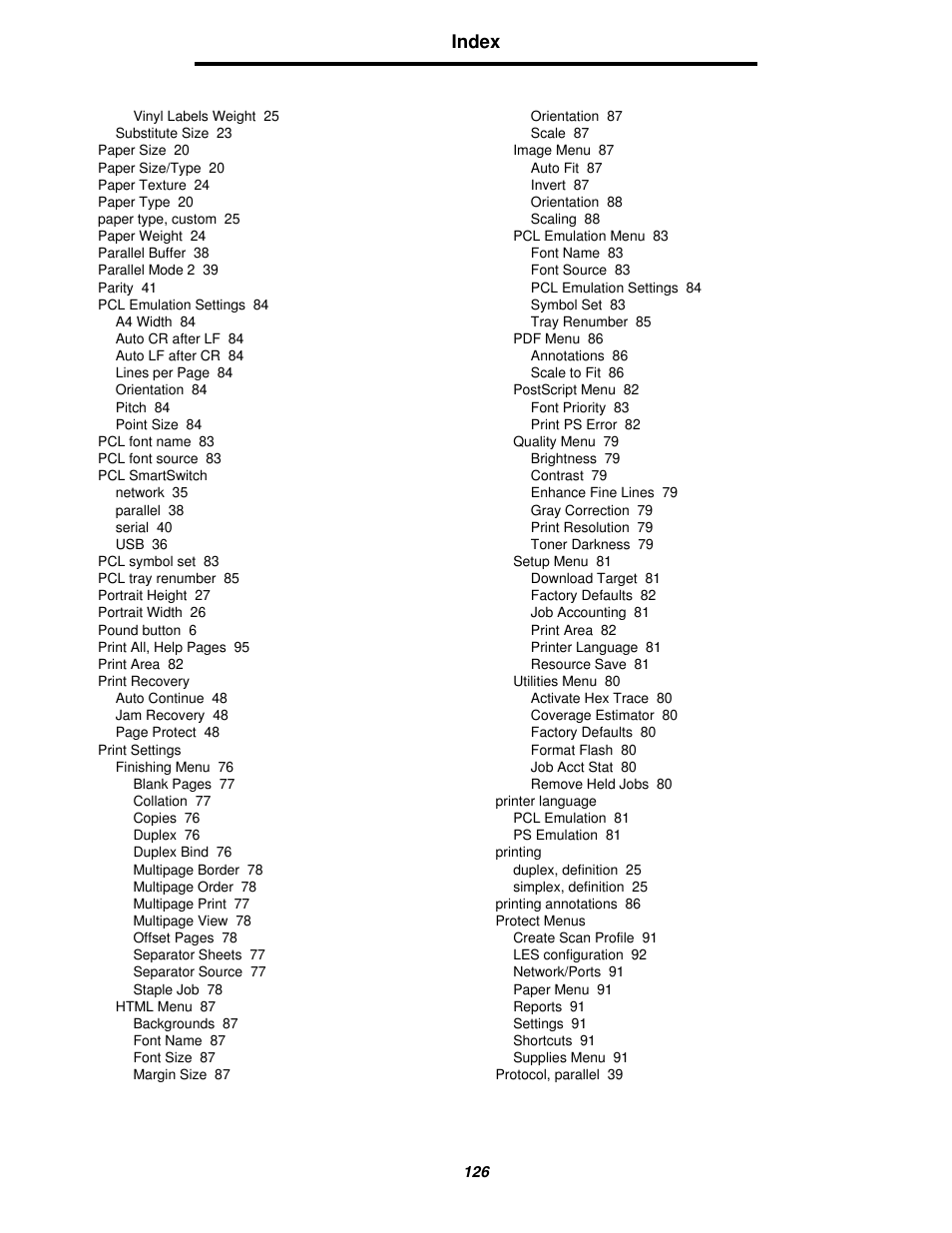 Index | Lexmark 4600MFP User Manual | Page 126 / 128