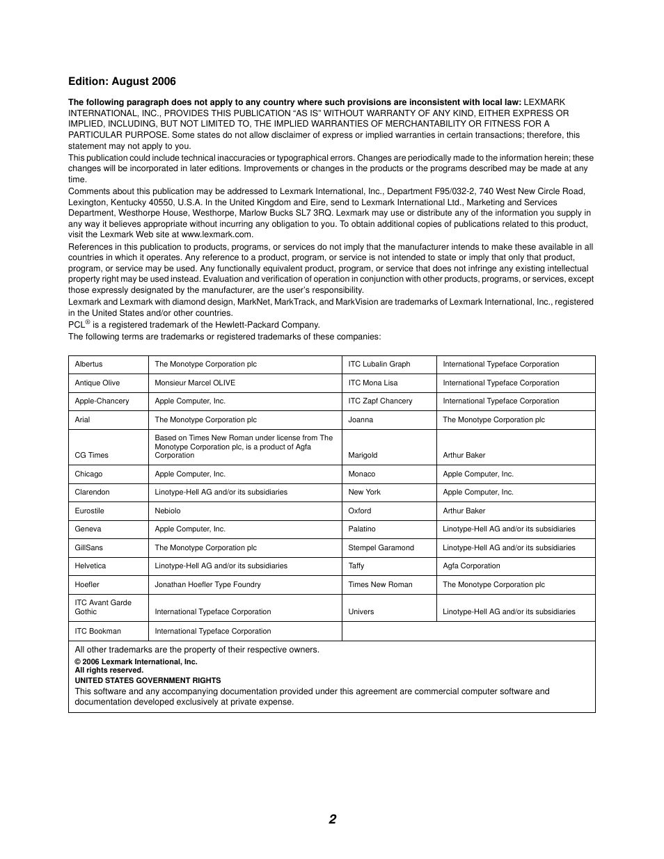 Edition: august 2006 | Lexmark 4600MFP User Manual | Page 2 / 128