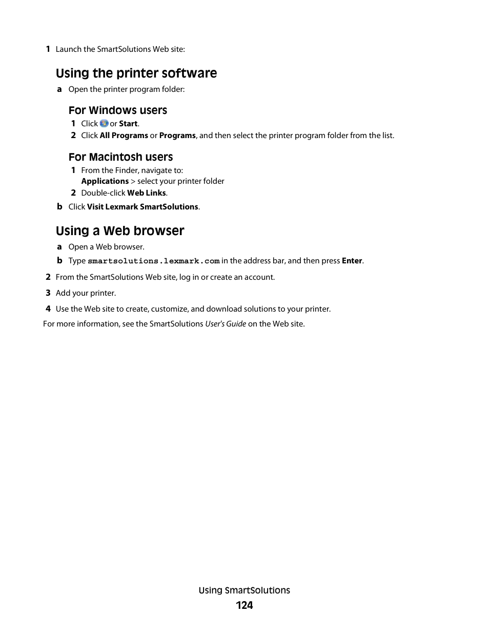 Using the printer software, Using a web browser | Lexmark S800 User Manual | Page 124 / 197
