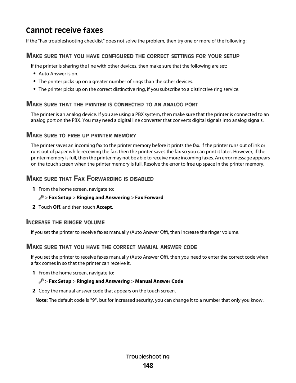 Cannot receive faxes | Lexmark S800 User Manual | Page 148 / 197