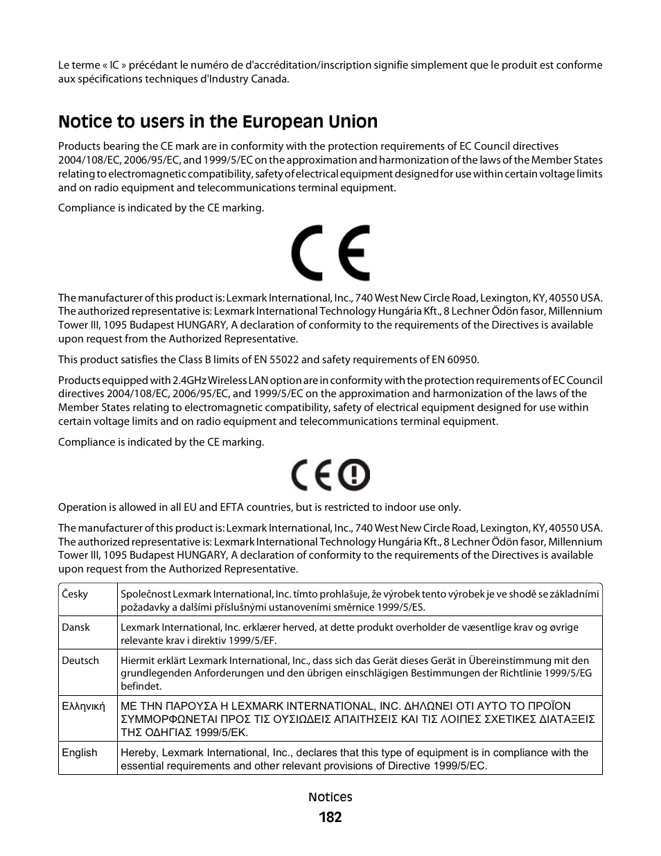 Notice to users in the european union | Lexmark S800 User Manual | Page 182 / 197