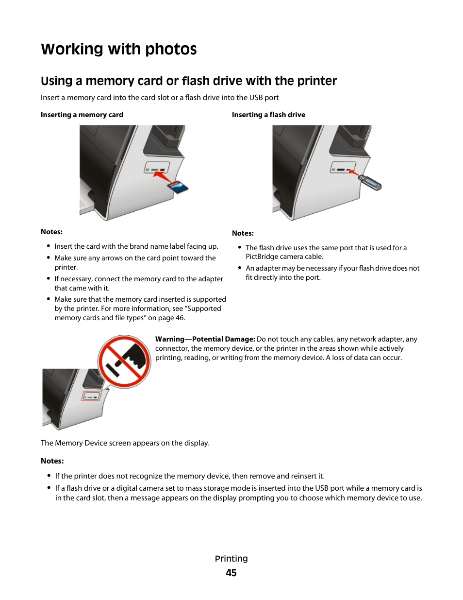 Working with photos | Lexmark S800 User Manual | Page 45 / 197