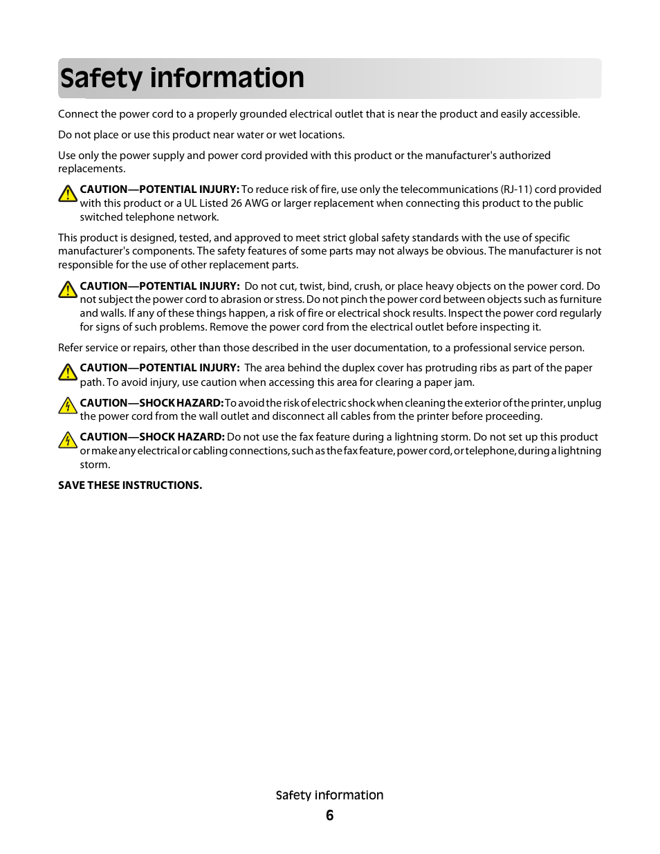 Safety information | Lexmark S800 User Manual | Page 6 / 197