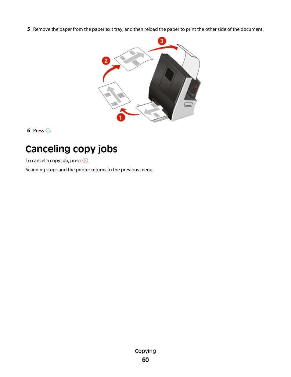 Canceling copy jobs | Lexmark S800 User Manual | Page 60 / 197