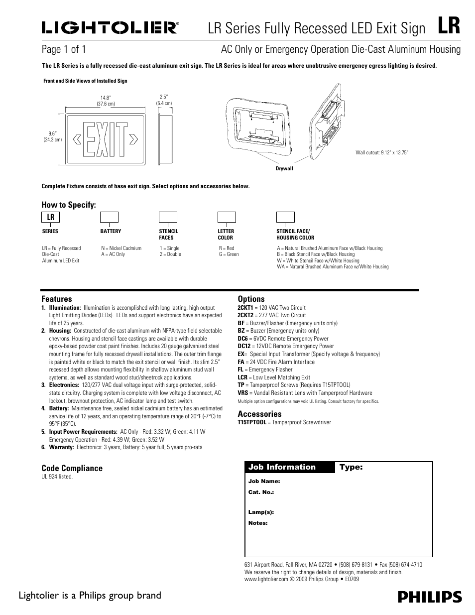 Lightolier LR Series User Manual | 1 page