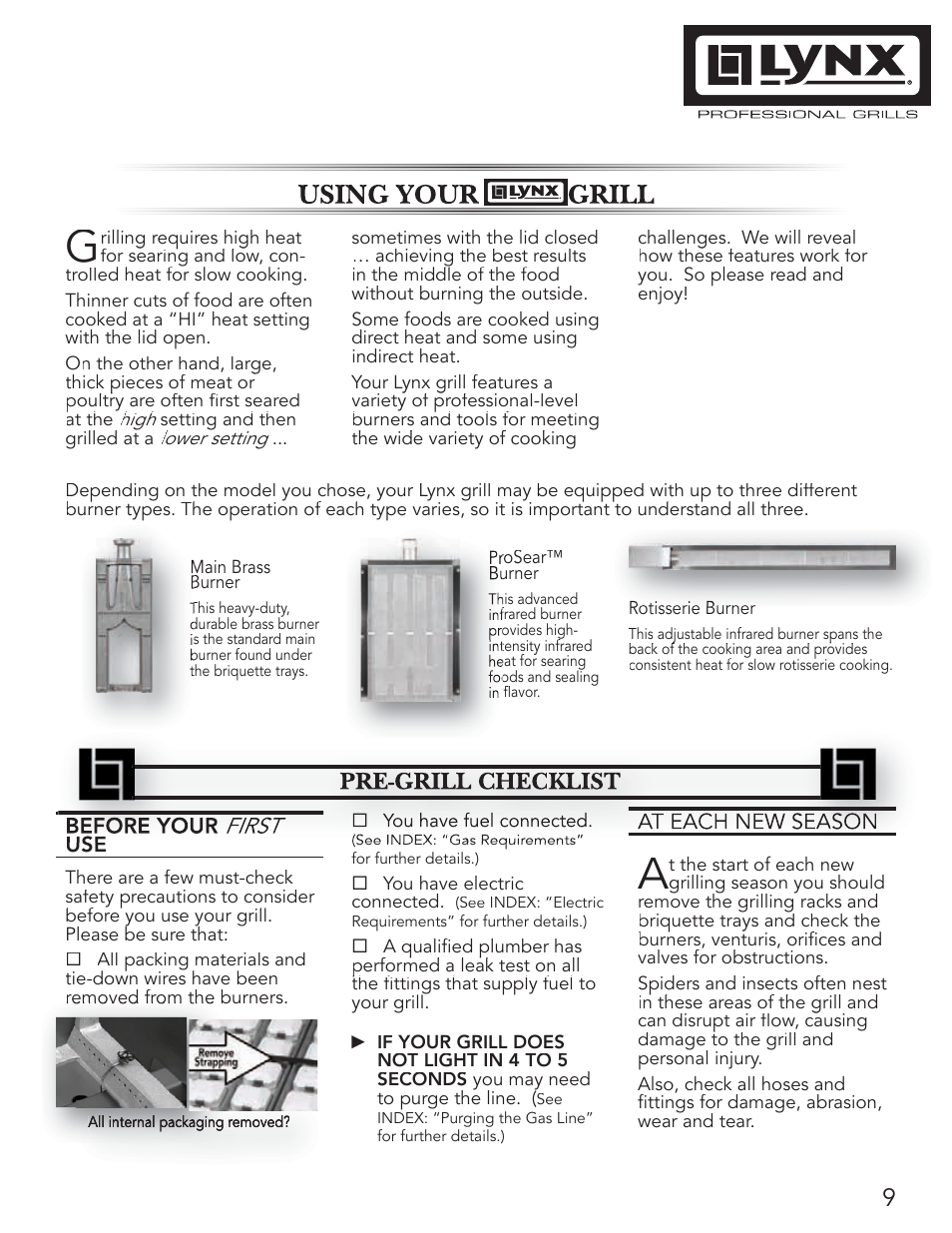 Lynx Professional Grills 42" Free Standing Grill L42PSR-1 User Manual | Page 9 / 48