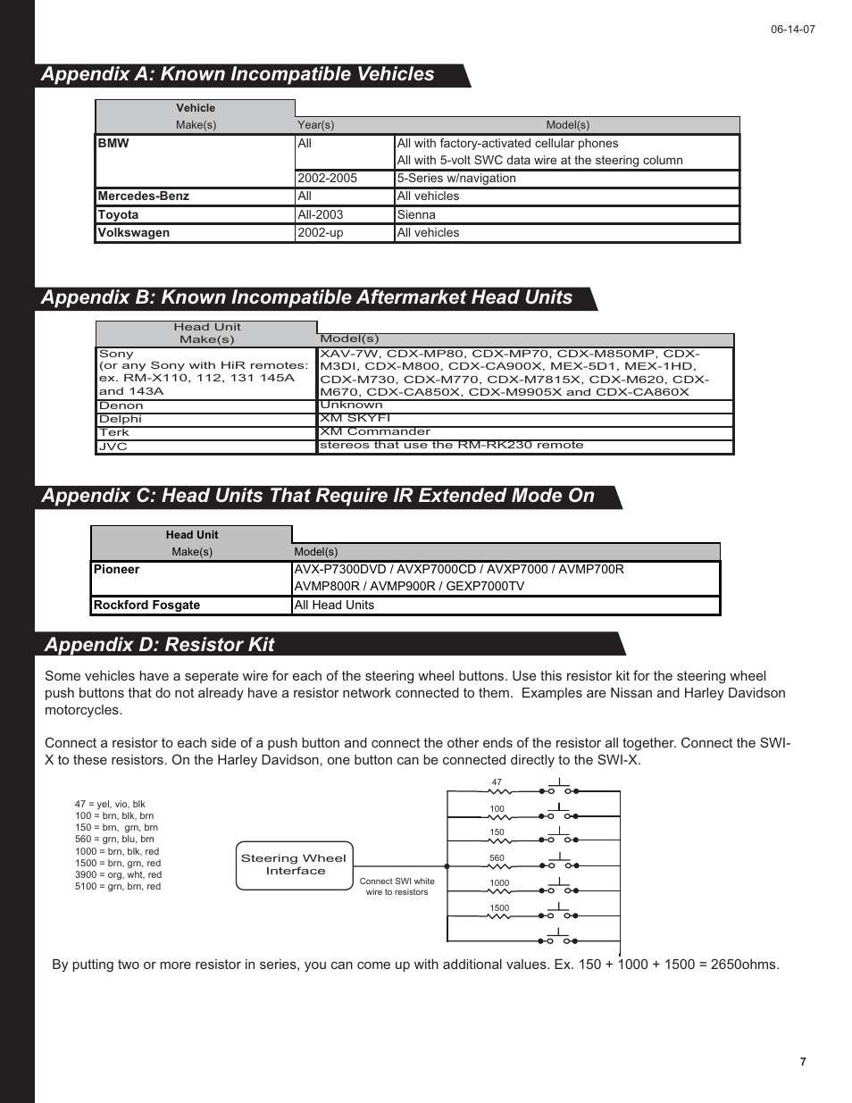 Appendix d: resistor kit | PAC SWI-X User Manual | Page 7 / 8