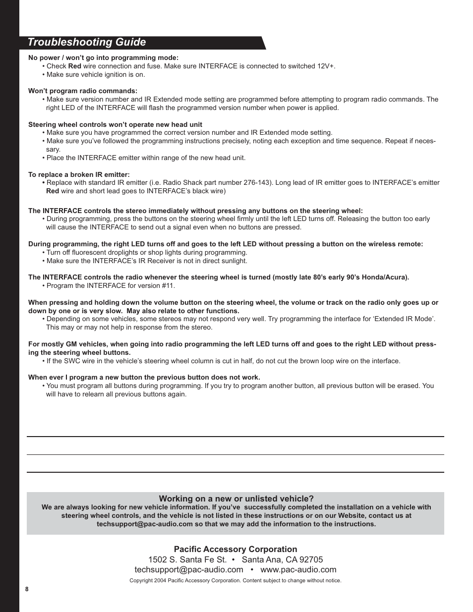 Troubleshooting guide | PAC SWI-X User Manual | Page 8 / 8