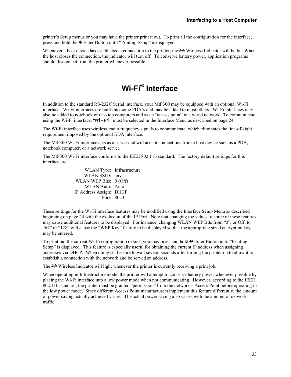 Wi-fi® interface, Wi-fi, Interface | Printek MTP300 User Manual | Page 39 / 63