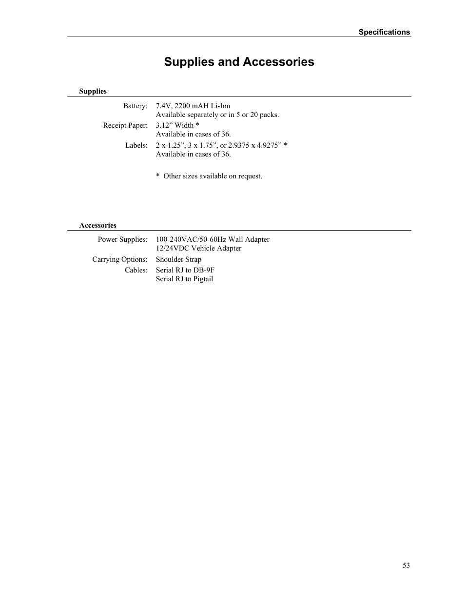 Supplies and accessories | Printek MTP300 User Manual | Page 59 / 63
