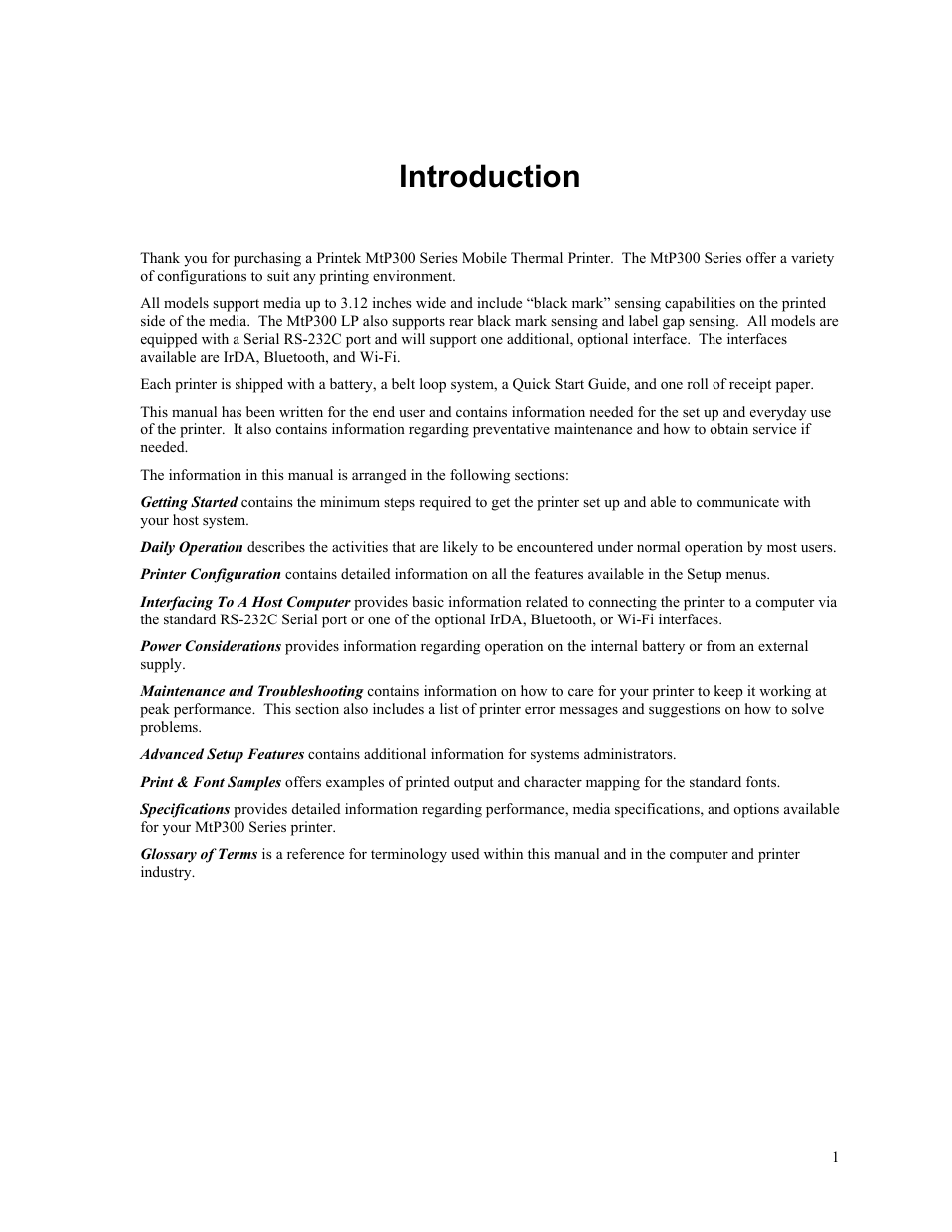 Introduction | Printek MTP300 User Manual | Page 7 / 63