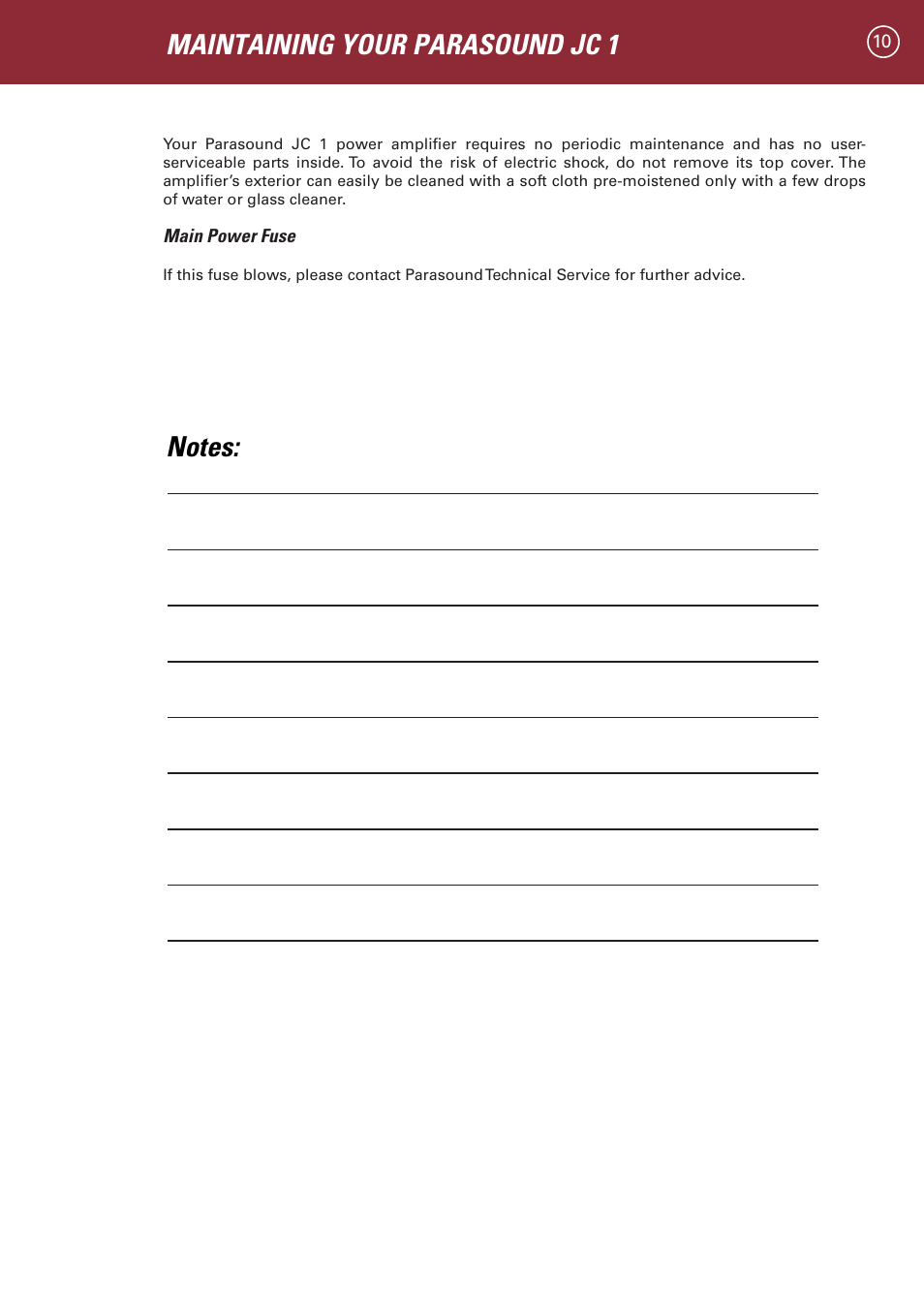 Maintaining your parasound jc 1 | Parasound JC 1 Amplifier User Manual | Page 13 / 22