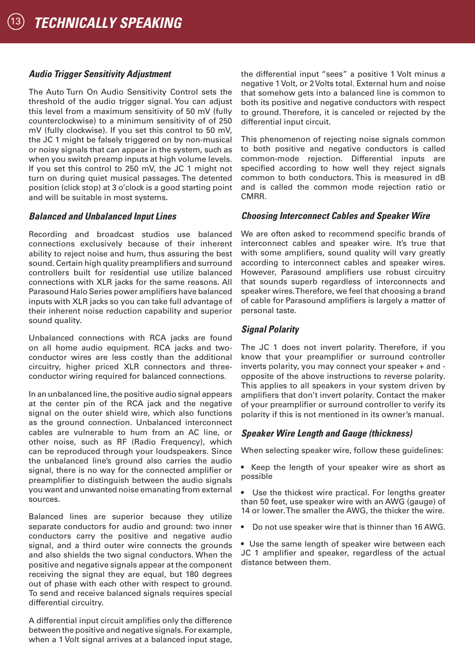 Technically speaking | Parasound JC 1 Amplifier User Manual | Page 16 / 22