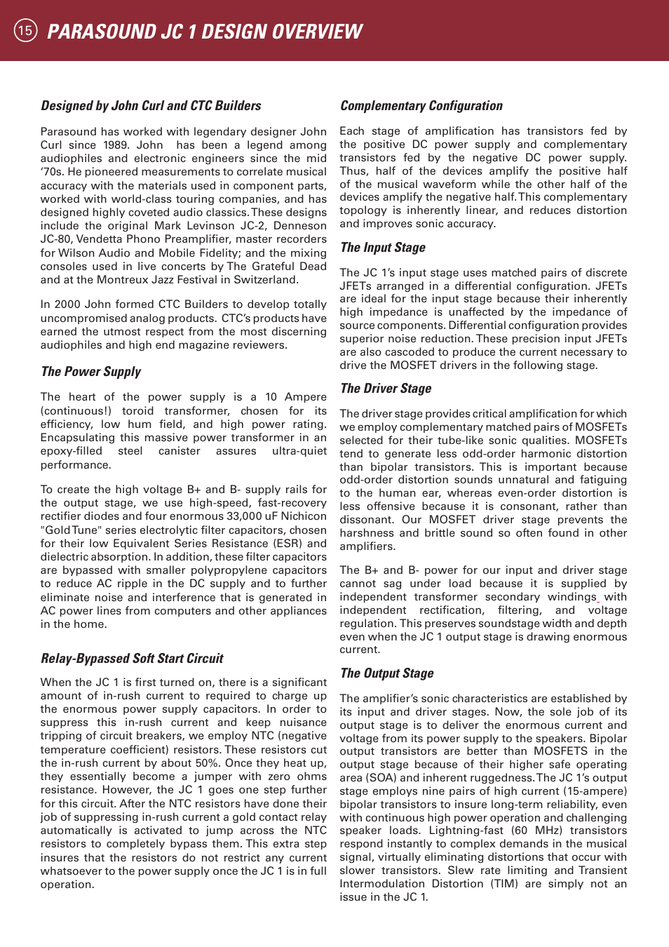 Parasound jc 1 design overview | Parasound JC 1 Amplifier User Manual | Page 18 / 22