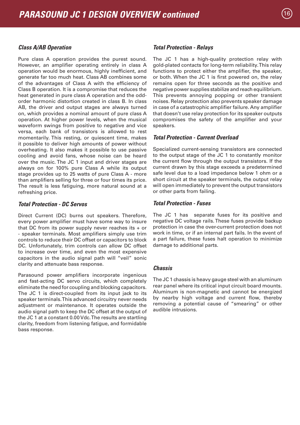 Parasound jc 1 design overview continued | Parasound JC 1 Amplifier User Manual | Page 19 / 22