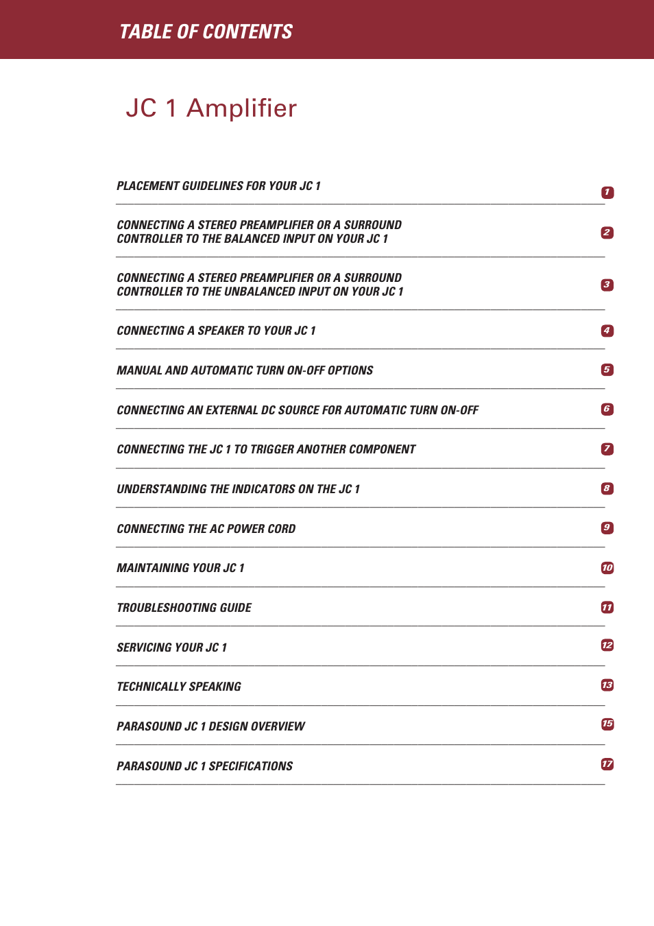 Parasound JC 1 Amplifier User Manual | Page 3 / 22