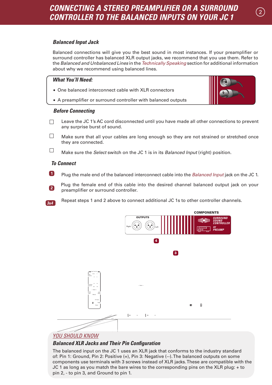 Balanced input jack, What you’ll need, Before connecting | Parasound JC 1 Amplifier User Manual | Page 5 / 22