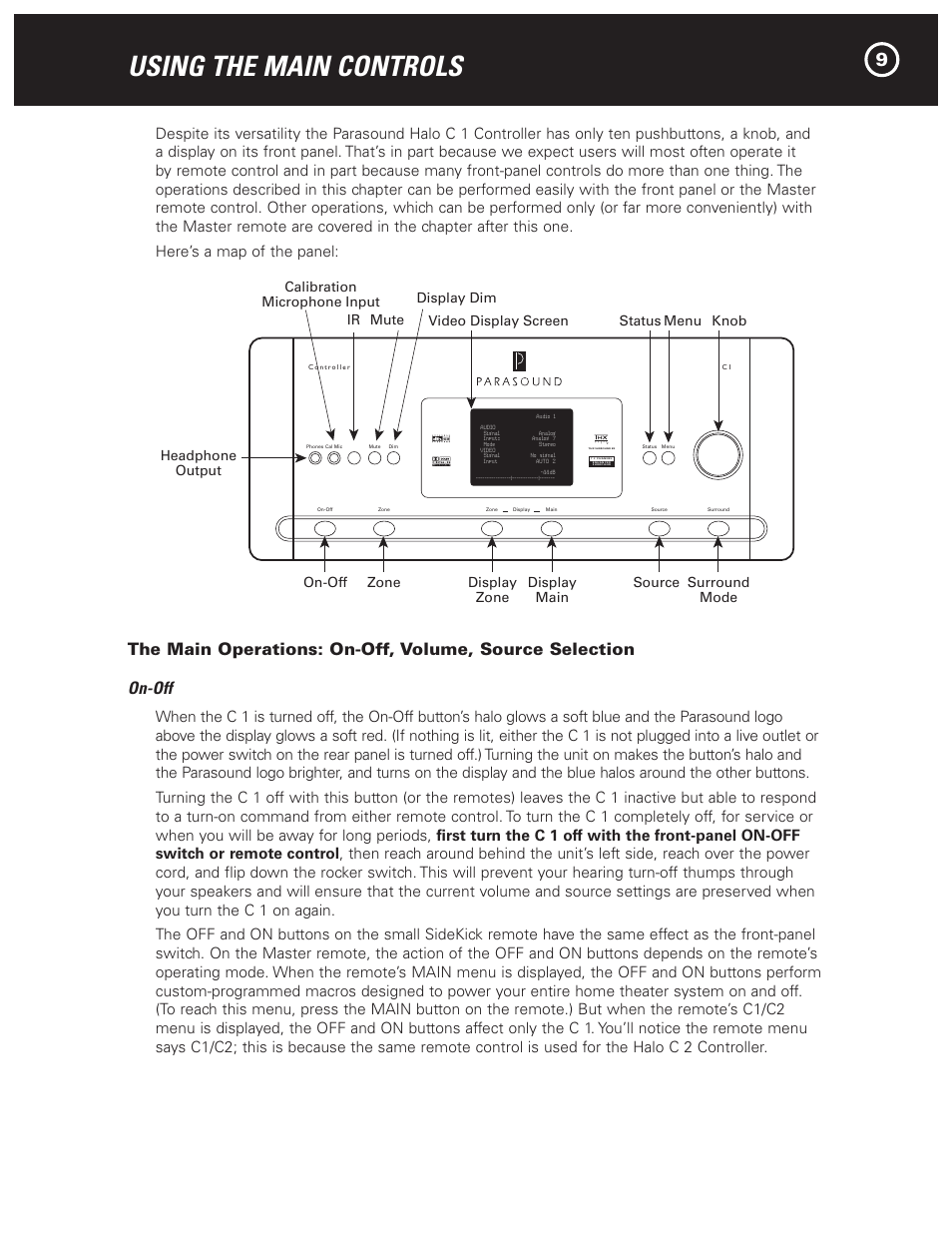 Using the main controls | Parasound Halo C1 Controller User Manual | Page 9 / 68