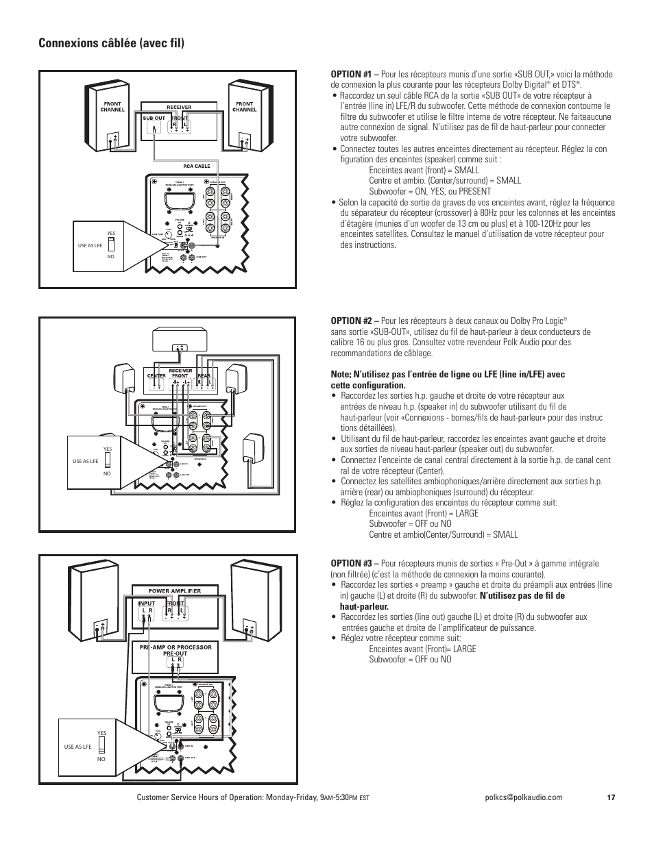 Connexions câblée (avec fil), Et dts, Stand auto on by | Pm est | Polk Audio DSW PRO 440wi User Manual | Page 17 / 60