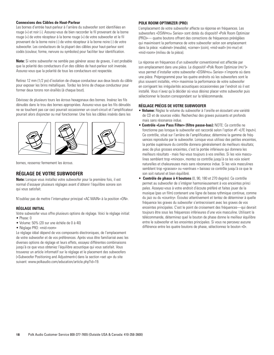 Réglage de votre subwoofer | Polk Audio DSW PRO 440wi User Manual | Page 18 / 60