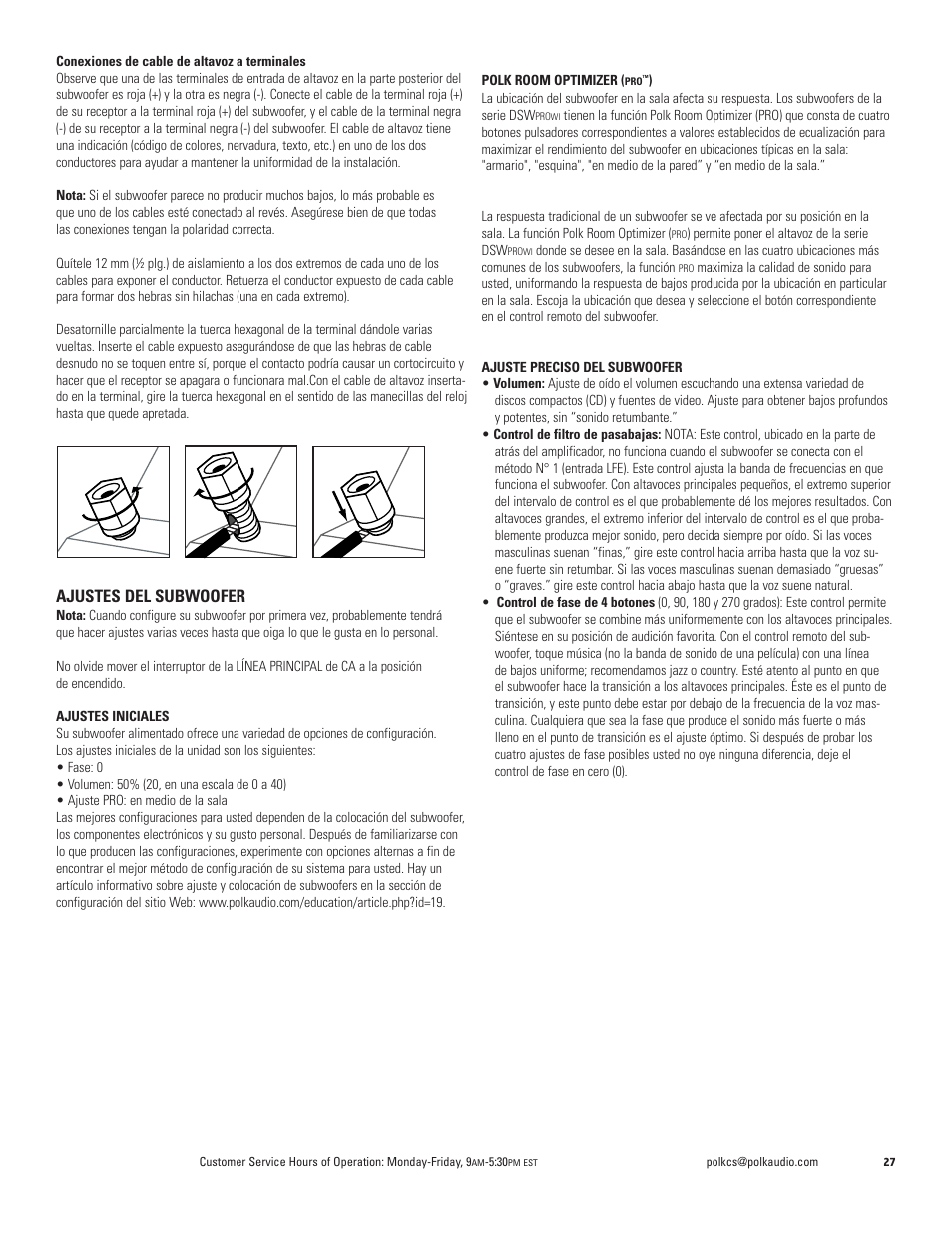 Ajustes del subwoofer | Polk Audio DSW PRO 440wi User Manual | Page 27 / 60