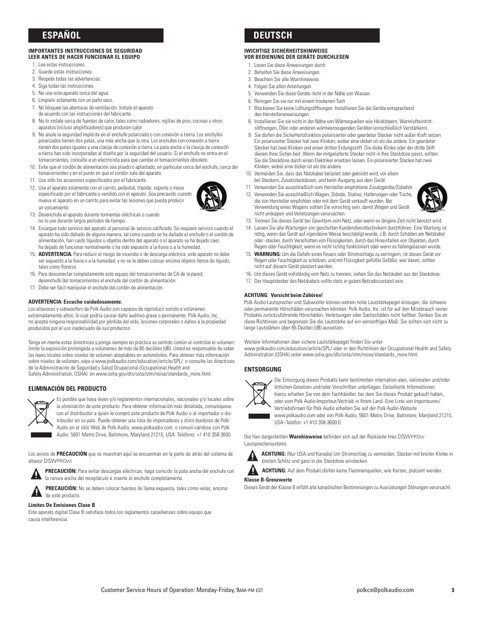Deutsch español | Polk Audio DSW PRO 440wi User Manual | Page 3 / 60