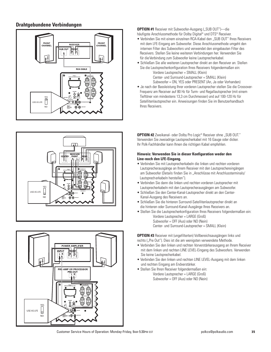 Drahtgebundene verbindungen, Und dts, Stand auto on by | Pm est | Polk Audio DSW PRO 440wi User Manual | Page 35 / 60