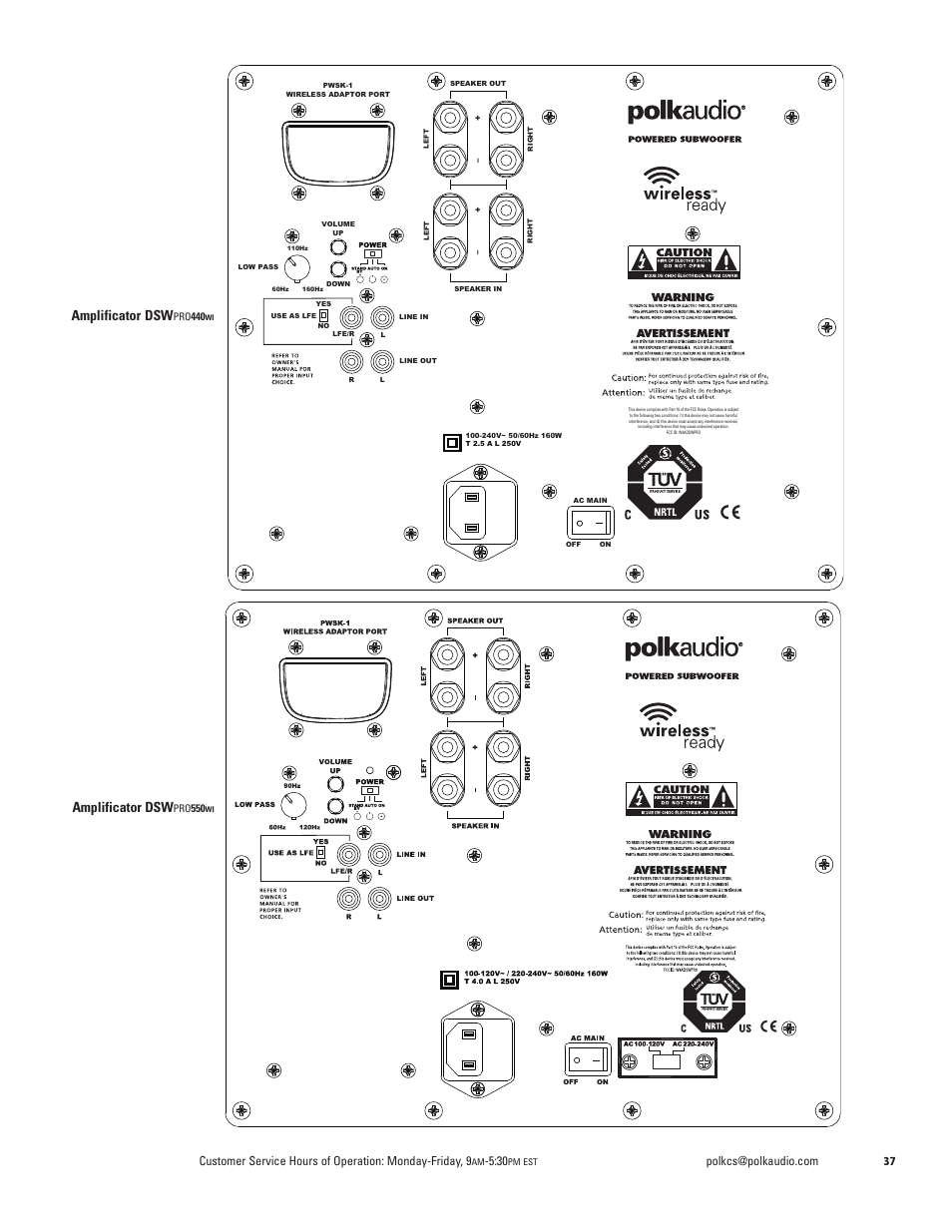 Amplificator dsw, Pro 440, Pro 550 | Polk Audio DSW PRO 440wi User Manual | Page 37 / 60