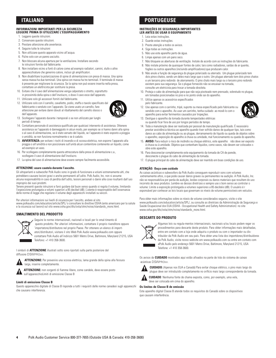 Italiano portugeuse | Polk Audio DSW PRO 440wi User Manual | Page 4 / 60