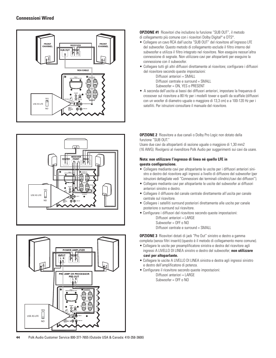 Connessioni wired, E dts, Stand auto on by | Polk Audio DSW PRO 440wi User Manual | Page 44 / 60