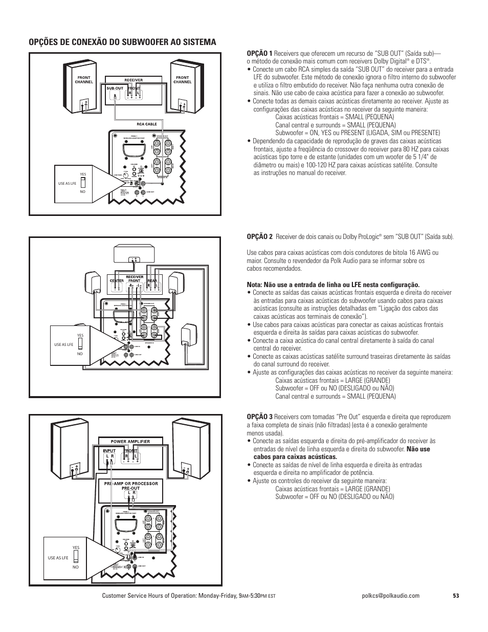 Opções de conexão do subwoofer ao sistema, E dts, Stand auto on by | Pm est | Polk Audio DSW PRO 440wi User Manual | Page 53 / 60