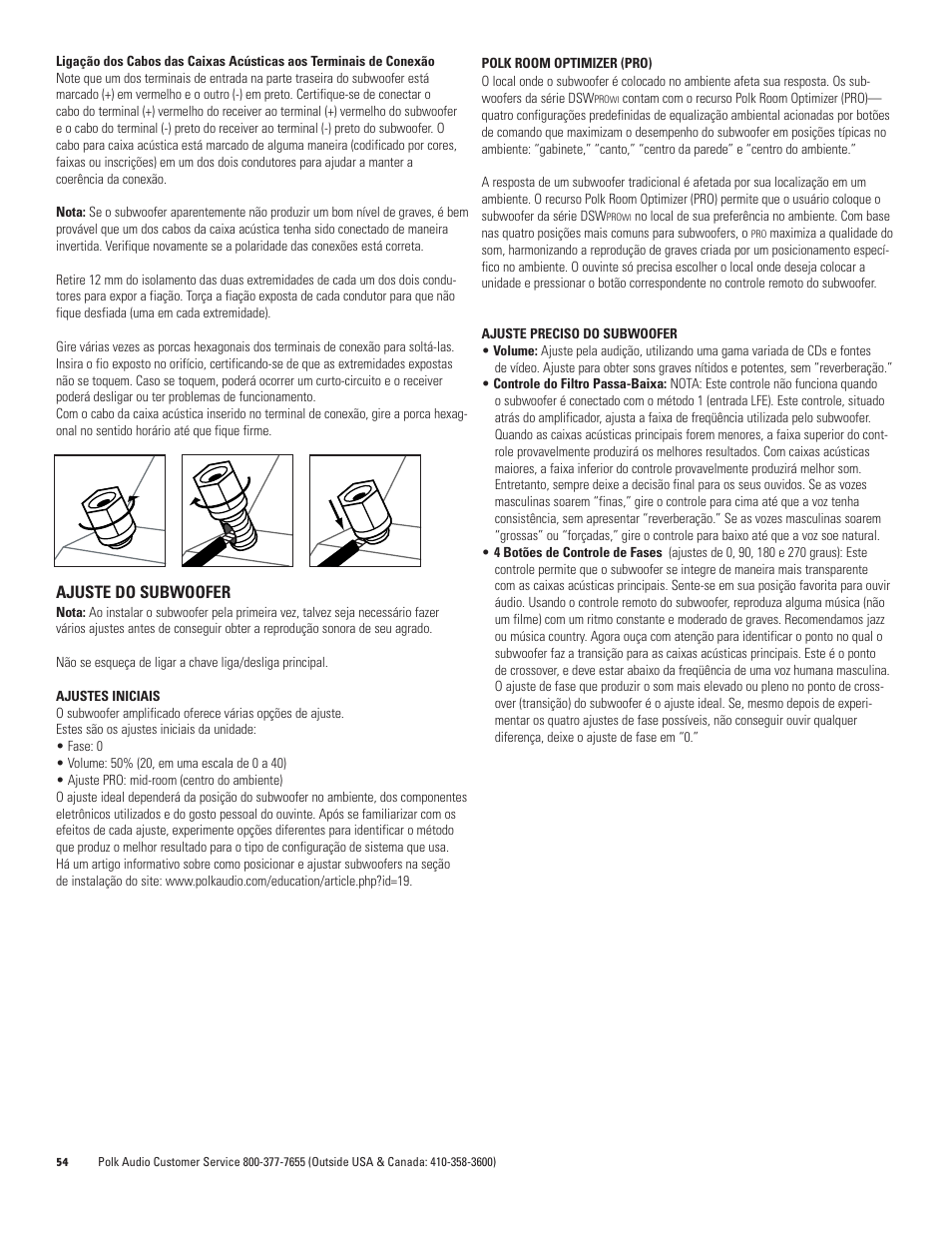 Ajuste do subwoofer | Polk Audio DSW PRO 440wi User Manual | Page 54 / 60