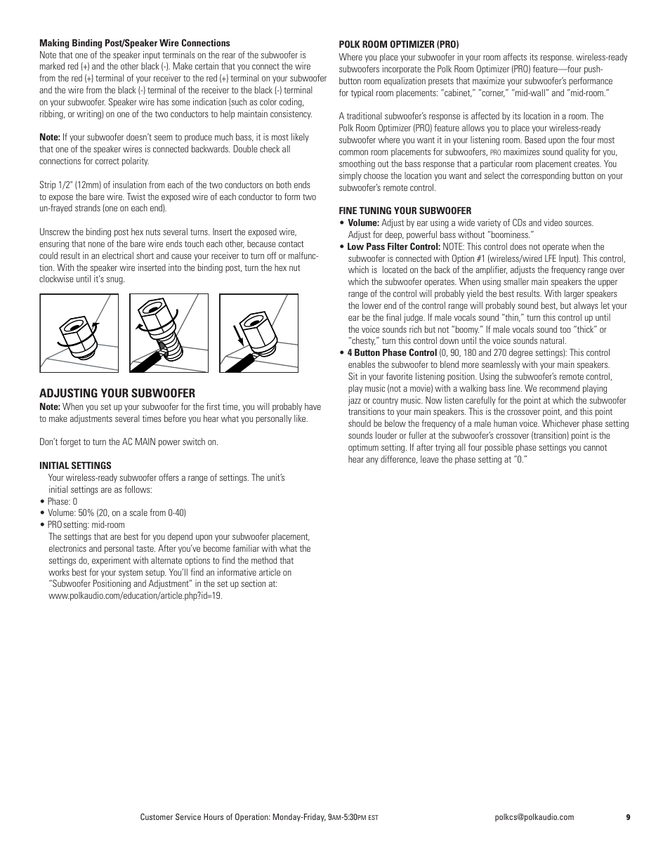 Adjusting your subwoofer | Polk Audio DSW PRO 440wi User Manual | Page 9 / 60
