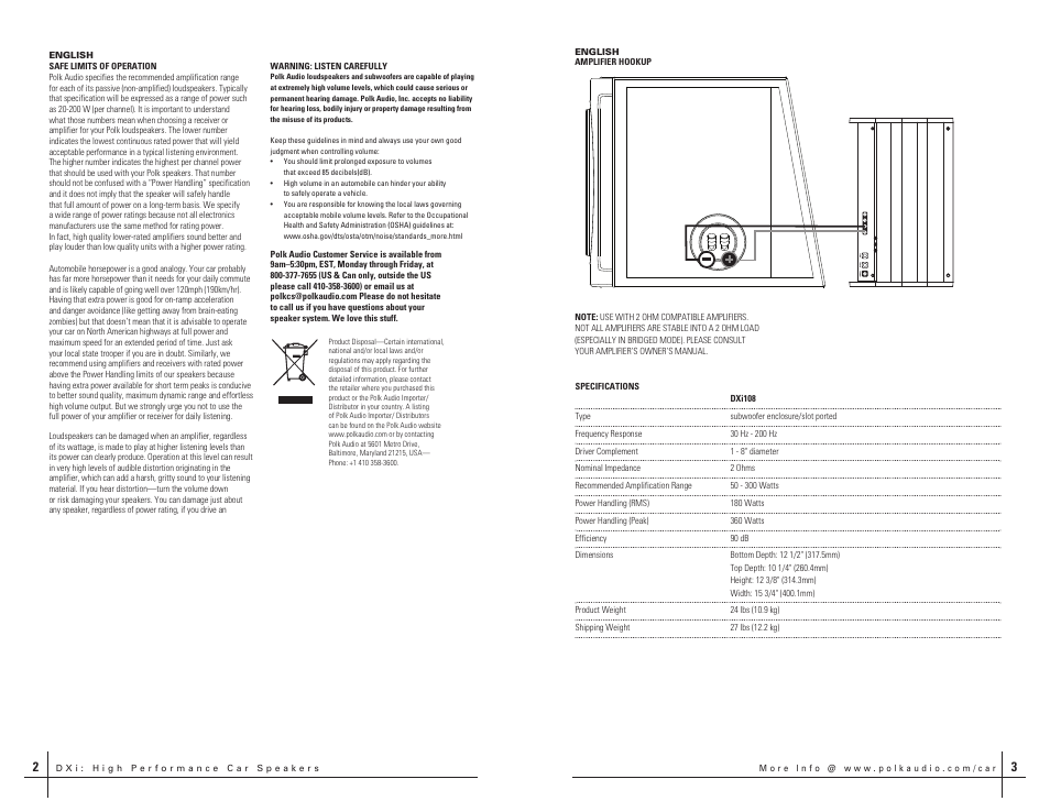 Polk Audio DXI108 User Manual | Page 2 / 8