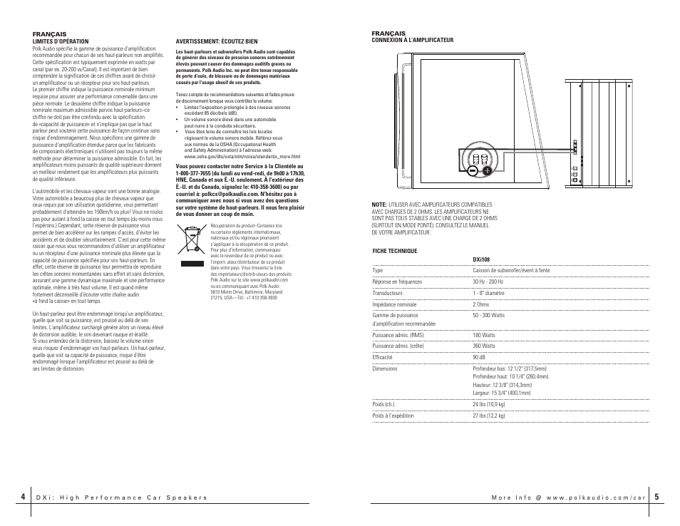 Polk Audio DXI108 User Manual | Page 3 / 8