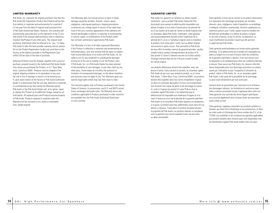 Polk Audio DXI108 User Manual | Page 8 / 8