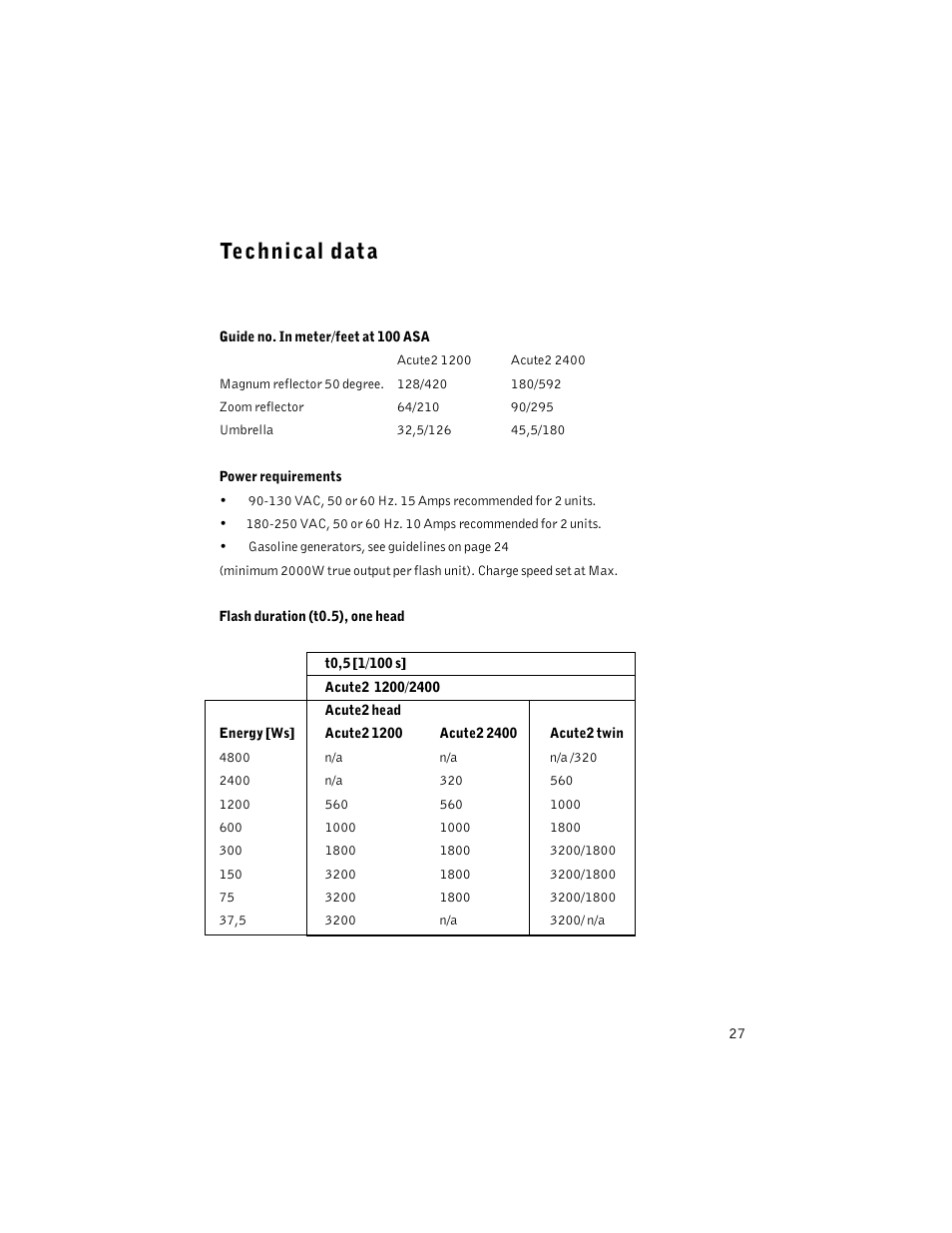Technical data | Profoto ACUTE2 1200 User Manual | Page 27 / 28