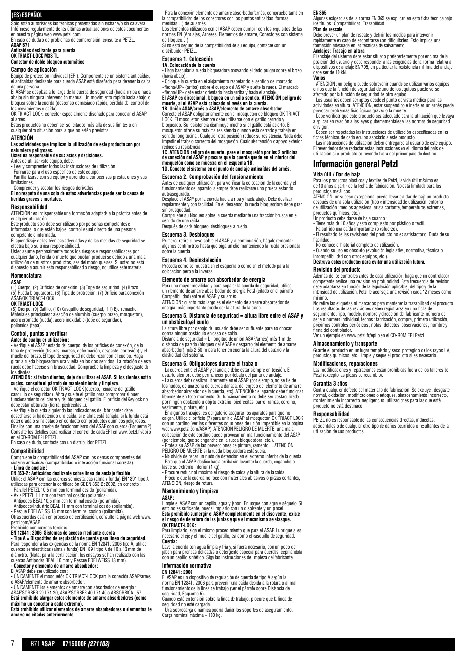 Información general petzl | Petzl ASAP B71 User Manual | Page 7 / 23