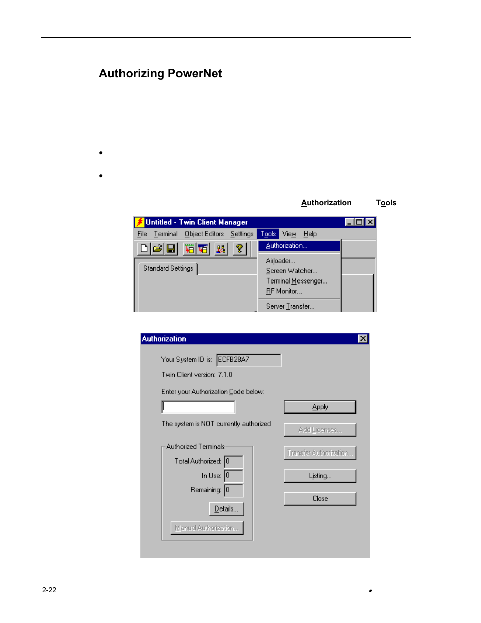 Authorizing powernet | PSC FALCON 315 User Manual | Page 30 / 84