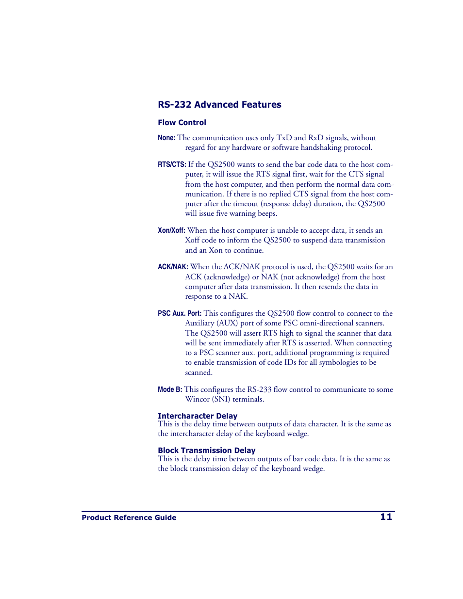 Rs-232 advanced features | PSC QS2500 User Manual | Page 15 / 76