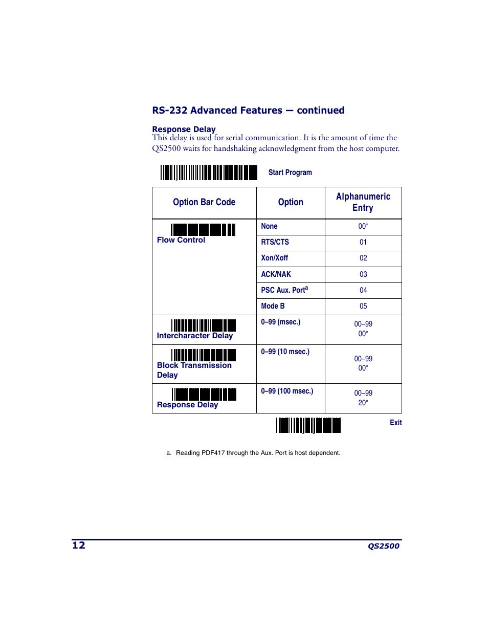 Rs-232 advanced features - continued, Rs-232 advanced features — continued | PSC QS2500 User Manual | Page 16 / 76