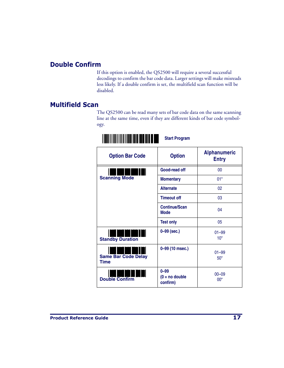 Double confirm, Multifield scan, Double confirm multifield scan | PSC QS2500 User Manual | Page 21 / 76