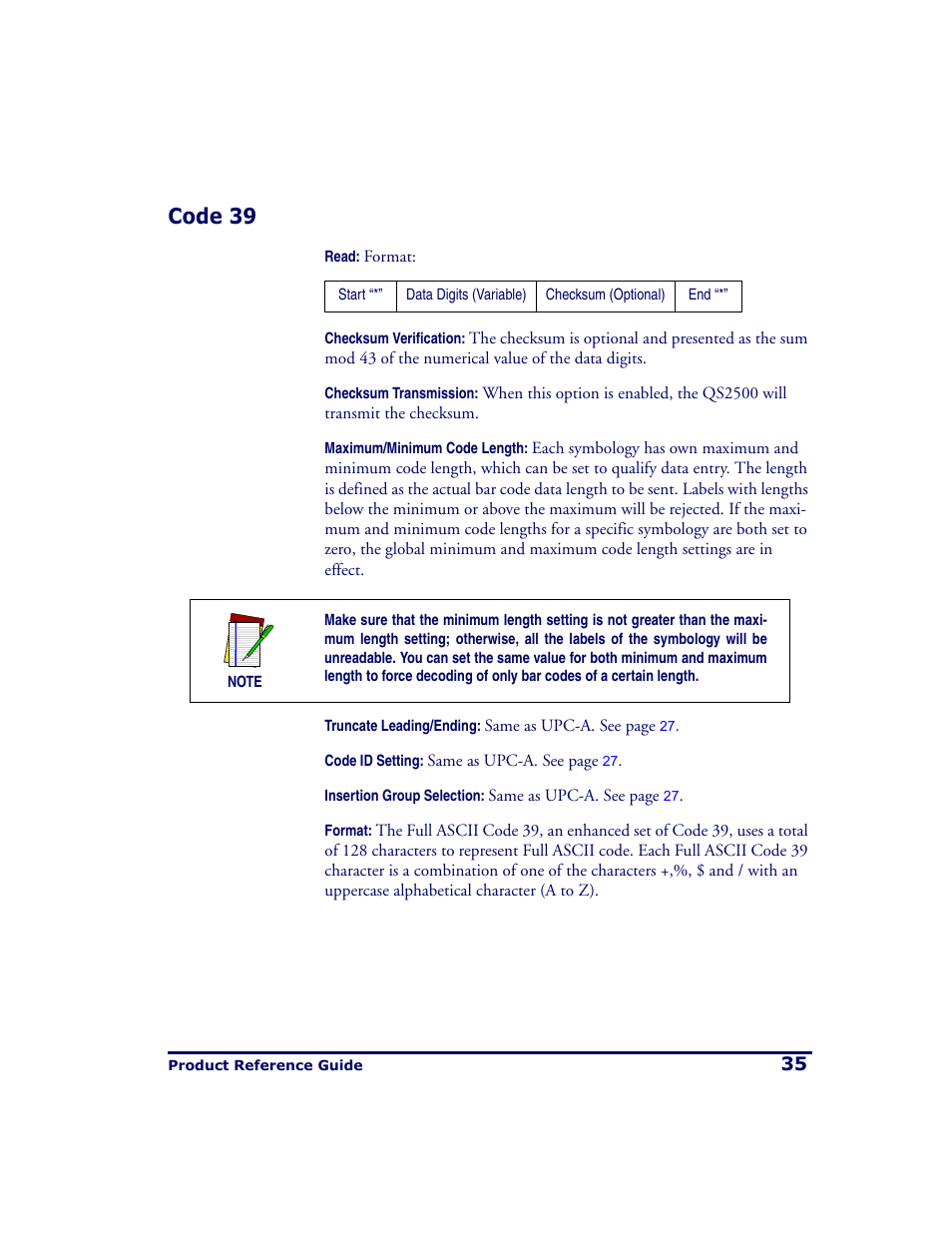 Code 39 | PSC QS2500 User Manual | Page 39 / 76